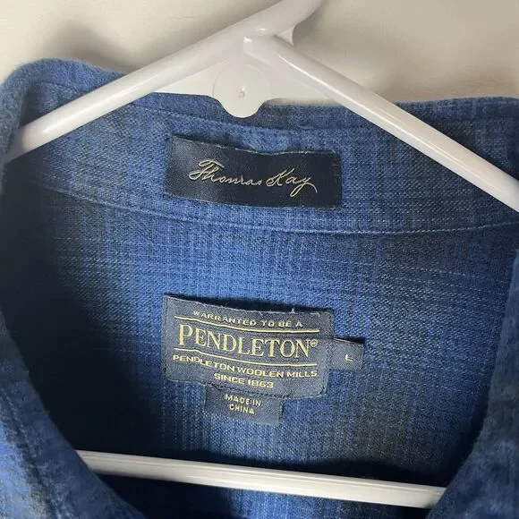 Pendleton shirt Mason Plaid L cotton Shirt Button Down Long Sleeve Blue - Picture 2 of 7